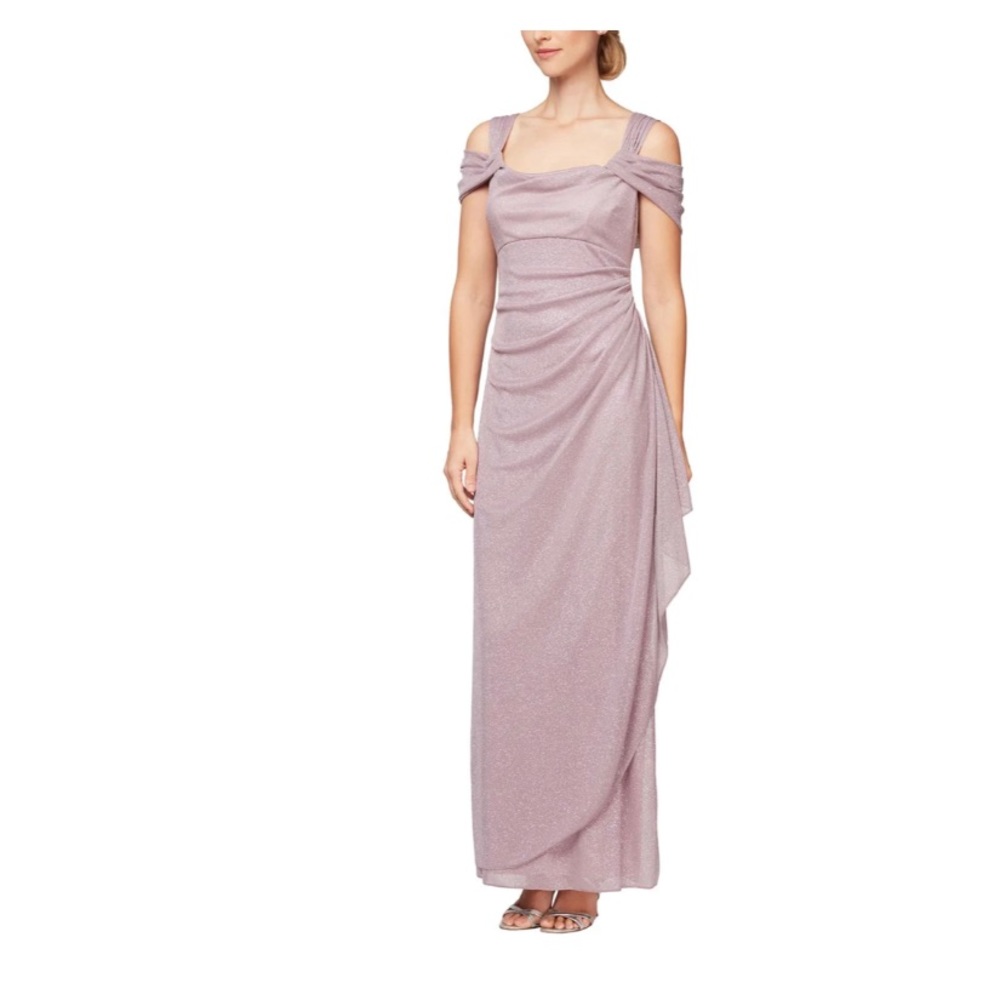 ALEX EVENINGS Cold Shoulder Ruffle Glitter Gown